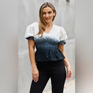 White Birch Brand Smocked Waist Ombre Woven Top size Small